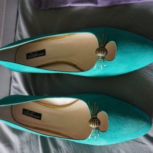 Lulu Guinness Teal and Gold Short Heel Shoe